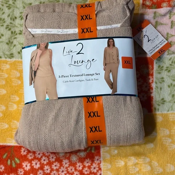 ❤️Live 2 Lounge 3Piece Textured Lounge Set XXL New Cable Knit Cardigan&Tank&Pant - Picture 2 of 10